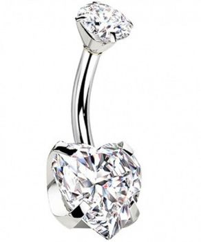 Kolczyk do Pępka Tytanowy Srebrny – Serce z Cyrkonią, Banan 1.6 mm serce.jpg